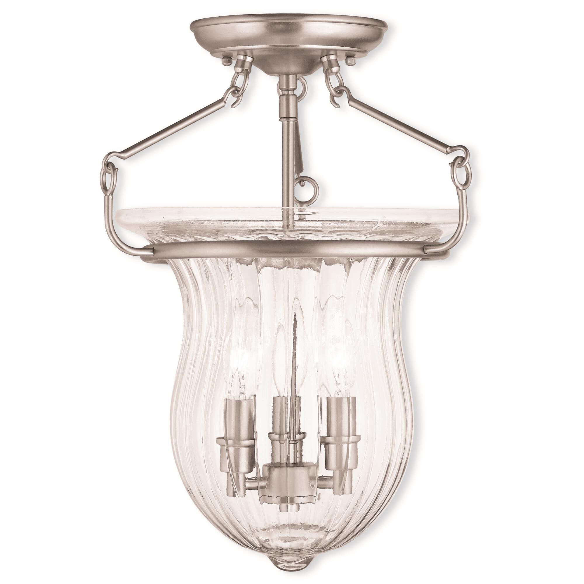 Shown in Brushed Nickel finish and Hand Crafted Fluted Clear glass 